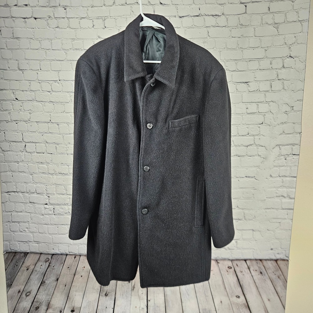 Jhane Barnes Mens Baby Alpaca Wool Car Coat Charcoal Grey Size L Made in Uruguay